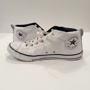 Converse Chuck Taylor All Star Leather Street Mid Junior 6 White Sneakers Shoes